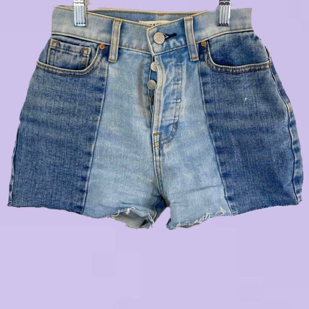 Adorable light wash blue Patchwork style pacsun high waited button up shorts